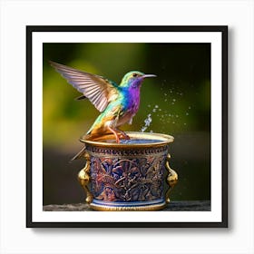 Firefly Iridescent Bird Rising From A Baroque Paint Pot 60146 (2) Art Print