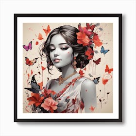Asian Girl With Butterflies 1 Art Print
