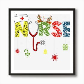 Funny Nurse Christmas Merry Xmas Ball Light Garden Reindeer Art Print