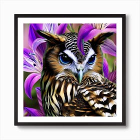 Owl With Purple Flowers 6 Art Print