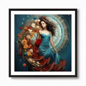 Woman In A Blue Dress Art Print