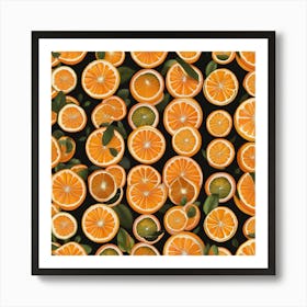 Orange Slices On A Black Background Art Print