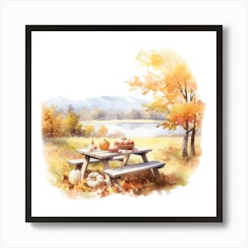 Watercolor Autumn Picnic Table 1 Art Print