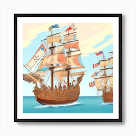 Two Ships In The Sea Art Print