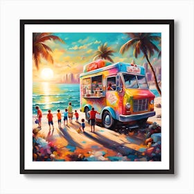 Seaside Scoops Of Delights At The Beach Ice Cream Truck Art Print