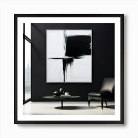 Monochrome Abstract Painting Capturing The Essence Of Super Black And Hyper White Featuring A High Art Print