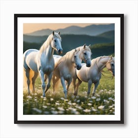 White Horses In A Field 1 Art Print