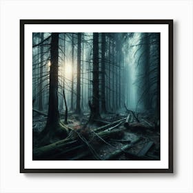 Explore the Enigmatic Beauty of a Post-Apocalyptic Forest: A Captivating Visual Journey. Art Print