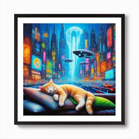 Cat Sleeping In The City 1 Art Print