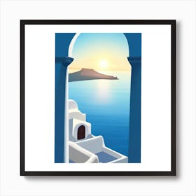 A window with a view of the sea and mountains. Art Print