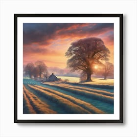 Sundown at Winter on the Farm Art Print