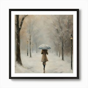 Woman Walking In The Snow Art Print