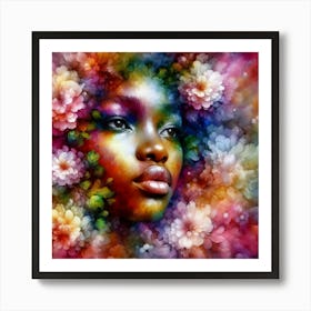 Abstract Portrait Of A Woman With Flowers Art Print