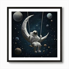 Astronaut On Swing Art Print