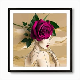 Portrait Of A Woman With A Rose Art Print