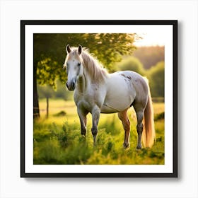 Grass Mane Head Graze Equestrian Pasture Elegant Sun Beauty Horse Standing Rural Green (4) Art Print