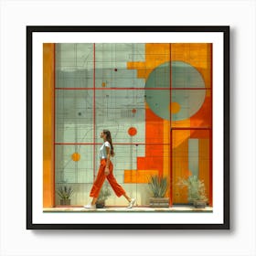 Woman Walks Past A Pool Art Print