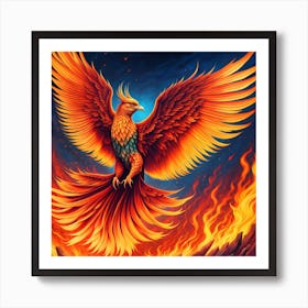 Flames of Rebirth: Phoenix's Fiery Wonderland Art Print