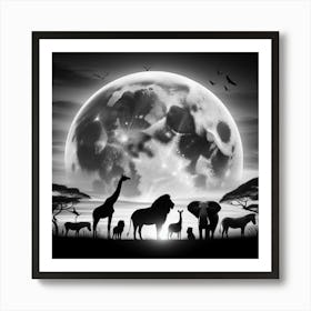 Silhouette Of Animals Art Print