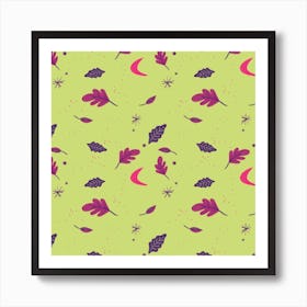 Rosy Glow Fall Leaves On Green Art Print