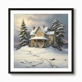 House In The Snow Art Print 2 Art Print