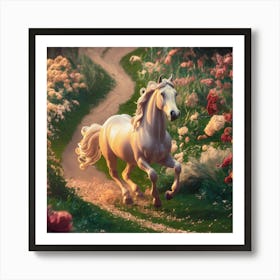 White Horse In The Garden Art Print