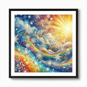 Rainbows And Snowflakes Art Print