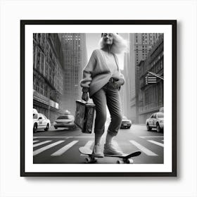 Woman On A Skateboard Art Print