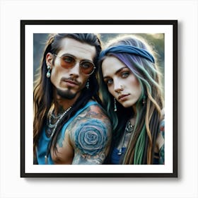 Couple With Tattoos Art Print