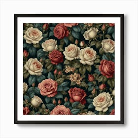 Roses On A Black Background Art Print