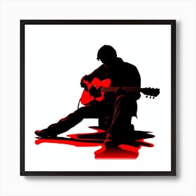 Silhouette Of A Man Playing Guitar Art Print