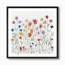 Hand Drawn Wildflowers Line Art 2 Art Print