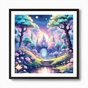 A Fantasy Forest With Twinkling Stars In Pastel Tone Square Composition 250 Art Print