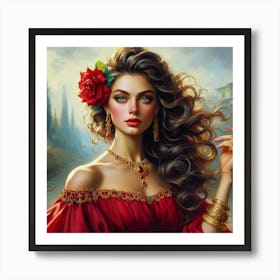 Woman In Red Dress 5 Art Print