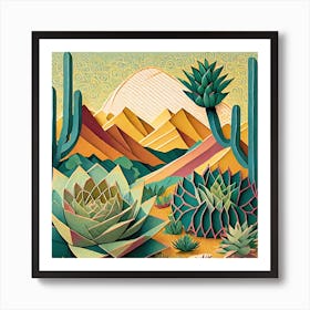 Firefly Beautiful Modern Abstract Succulent Landscape And Desert Flowers With A Cinematic Mountain V (4) Art Print