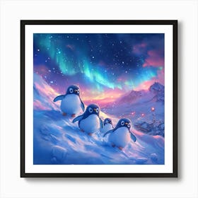 Penguins In The Snow Art Print