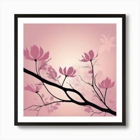 Branches With Pink Flowers And Luminous Background Art Print