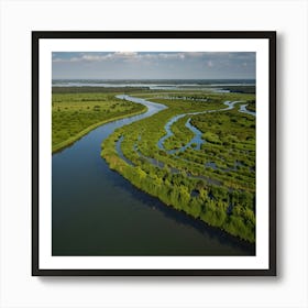 A Peaceful River Delta With Winding Waterways, Lush Green Vegetation, And Abundant Birdlife Póster