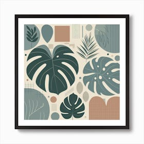 Scandinavian style, Large green monstera leaves 3 Art Print