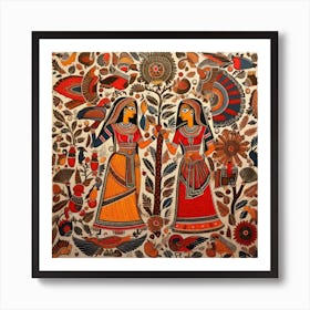 Women In The Forest By Person Madhubani Painting Indian Traditional Style Art Print