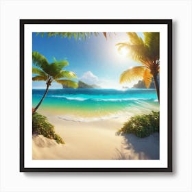 Beach Scene With Palm Trees 5 Art Print