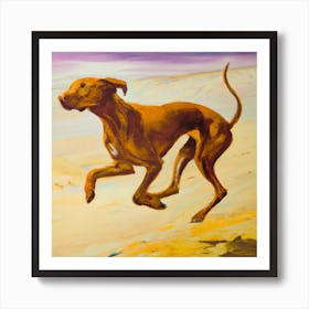 Dog Running On The Beach Art Print