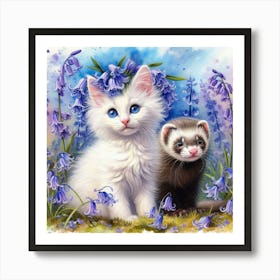 Ferret And Bluebells 3 Art Print