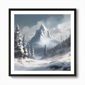 Snowy Mountain Landscape Art Print