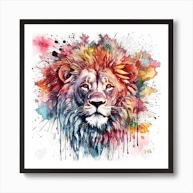 Lion Head Watercolor Painting Art Print