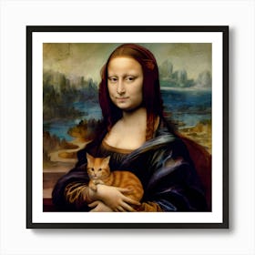 Mona Lisa and cat wall art Art Print