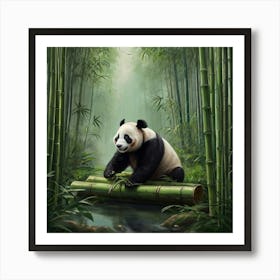 Panda In The Bamboo Forest Art Print