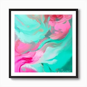 Abstract Blue & Pink Painting Art Print