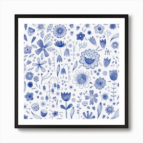 Blue Watercolor Flowers Art Print