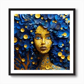 Blue And Yellow Abstract Woman Art Print